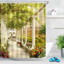 Каменная вилла с колоннами пейзаж горная поданная цифровая сценическая занавеска для душа ванная занавеска ткань для ванной Декор 2024 - купить недорого