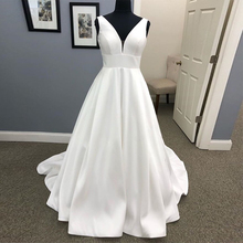 Simple A-line Wedding Dresses White Ivory Satin Boho Bridal Gowns Zipper Back Chapel Train Custom Made Real Image Wedding Gowns 2024 - buy cheap
