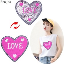 Prajna Two Side Reversible Patch Heart Sew On Applique Sequined Stickers Patch For Clothing DIY Decor Patch Fabric Washable New 2024 - buy cheap