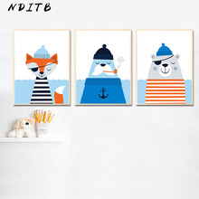 Póster de lona con dibujo de Animal, oso, zorro, estilo nórdico, imagen decorativa para dormitorio de niños 2024 - compra barato