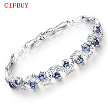 3A Cubic Zirconia Woman Bracelets Vintage Silver Color Blue/White Link Chain Women Jewelry 18.5cm Long DS459 2024 - buy cheap