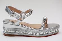 Moraima Snc Summer Hot Selling Silver Leather Platform Wedge Sandal Sexy Open Toe Rivets Studded Ankle Strap Shoes 2024 - buy cheap