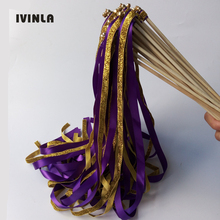 New Chegou purple glitter casamento stain ribbon wands vara confete de casamento para festa de casamento decoração de casamento 50 Peças/lote 2024 - compre barato