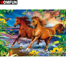 Алмазная 5D картина HOMFUN «сделай сам», полноразмерная/круглая вышивка крестиком «Лошадь» с животными, подарок для домашнего декора, A05047 2024 - купить недорого