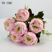 Yo cho flores artificiais de peônia, 6 unidades, flor de seda para casamento, buquê de peônias brancas cor-de-rosa, decoração para festa em casa 2024 - compre barato