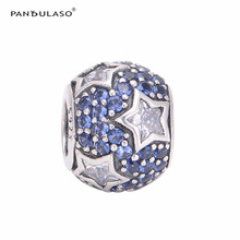 925 Sterling Silver Jewelry Charm Bead Fits Silver Charm Bracelet & Choker Clear Star Paved Blue Stones Bead Women DIY Jewelry 2024 - buy cheap