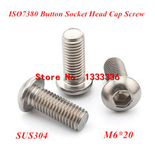 100pcs M6*20 ISO7380 Button Head Hex Socket Cap Screw, A2 Stainless steel 304 Round head Allen Bolt 2024 - buy cheap