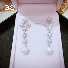 Be 8 Europe and Korea Version of Fashion Luxury Flower Shape Long Dangle Drop Pearl Earrings for Women Gift E553 2024 - buy cheap