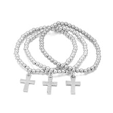 Cruz encantos pulseiras para as mulheres contas de ouro rosa elástica religião pulseiras femme moda jóias 2019 novo 2024 - compre barato