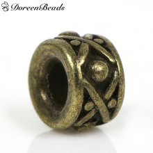 DoreenBeads Spacer Beads Cylinder Antique Bronze Dot Carved Pattern About 8mm(3/8")x 5mm(2/8"), Hole:Approx 3.1mm, 30 PCs 2024 - buy cheap