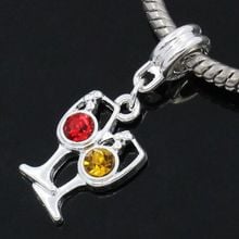 DoreenBeads Retail European Charm slide Pendants Wine Glass/Goblet Silver color Red Yellow Rhinestone 3.1x1.2cm,Hole:4.5mm,10Pc 2024 - buy cheap