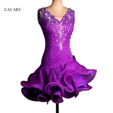 CACARE-vestido de baile latino para mujer, vestidos de competición con flecos, trajes de Salsa, diamantes de imitación, perlas, dobladillo esponjoso, D0175 2024 - compra barato