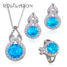 silver plated stamped Clip Earrings Necklace Pendant rings Anniversary Rainbow AAA CZ  Fashion Jewelry Set for women JS623 2024 - buy cheap