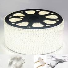 Fita de led resistente à água ip65, fita de led de 220v com tomada de alimentação, branco, branco quente, branco, azul 2024 - compre barato