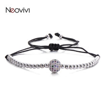 Nevivi pulseira redonda colorida de macrame, com contas de bola de cobre, braceletes de trança para mulheres e homens, joias ajustáveis diy 2024 - compre barato