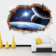 Adesivo de parede com estrela e galaxy, decalque 3d vívido quebrado para decoração de casa e sala de estar, quarto, arte e decoração para o espaço externo 2024 - compre barato