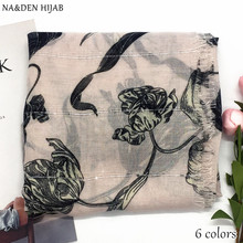 NEW sequin line hijab scarf flower print shawl Chinese painting women scarves shawls fashion muslim hijabs brand islamic scarfs 2024 - buy cheap