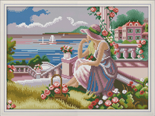 A girl looking at the sea cross stitch kit aida 14ct 11ct count print canvas  stitching  needlework embroidery DIY handmade 2024 - buy cheap