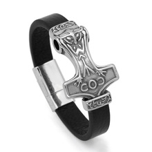 Nordic viking stainless steel odin rune thor hammer Mjolnir bracelet -with viking gift bag 2024 - buy cheap