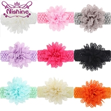 Nishine 10pcs/lot Handmade Girls Elastic Cotton Flower Headband Kids Hair Bows Elastic Hair Band Little Girls Headwear Bandage 2024 - buy cheap