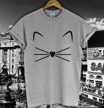 Camiseta con estampado de cara de gato y barba para mujer, camiseta blanca y gris Camisa divertida de algodón Casual, camiseta Hipster F531 2024 - compra barato