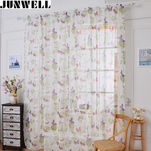 Polyester super soft linen feel voile Curtain Rod Pocket heading Wave Living Room Balcony  Panel tulle Butterfly printing 2024 - buy cheap