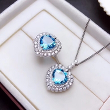 Anillo con gema de Topacio azul Natural para mujer, conjunto de joyería de piedras preciosas naturales con forma de corazón romántico, regalo de fiesta de plata 925 2024 - compra barato