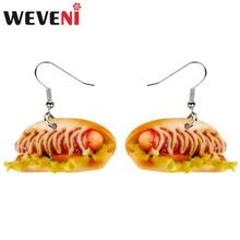 WEVENI Acrylic Delicious Hot Dog Fast Food Earrings New Long Dangle Drop Fashion Jewelry For Women Girls Female Wholesale Gift 2024 - buy cheap
