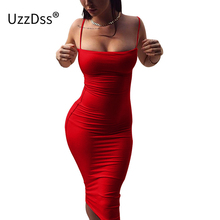 UZZDSS Sexy Spaghetti Strap Midi Dress Sleeveless Backless Bodycon Bandage Black Blue Red Celebrity Women Party Dresses Clubwear 2024 - buy cheap