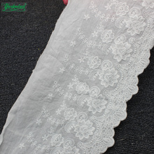Yackalasi 10 yds 100% algodão laço ilhó bordado tecidos swiss algodão voile appliqued 3d flor guarnições diy naturewhite 22cm 2024 - compre barato