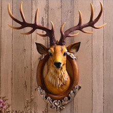 Large lucky deer head large wall pendant wall decoration European porch living room bar background three-dimensional decoration 2024 - buy cheap