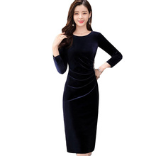 Gold velvet Women dress spring autumn 2019 New Retro Elegant casual O neck long sleeve solid party dress Female Vestidos 2024 - buy cheap