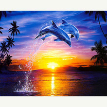 5D DIY Full Square/round Diamond Painting Sunset Dolphin Embroidery Cross Stitch Rhinestone Mosaic  Home Decor 2024 - buy cheap