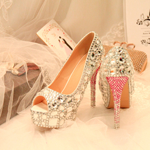 Новое поступление; Роскошные свадебные туфли из натуральной кожи с кристаллами для невесты; Женская очень высокая женская обувь с кристаллами; Туфли на платформе; Женские вечерние туфли 2024 - купить недорого