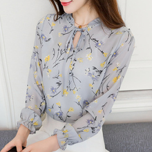Blusa feminina chiffon estampa floral, camisa feminina laço 4xl plus size blusa vintage com babados 2024 - compre barato