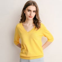 Tops informales finos para mujer, jerseys femeninos de manga corta con cuello en V, Jersey de punto sólido, RE2531 2024 - compra barato