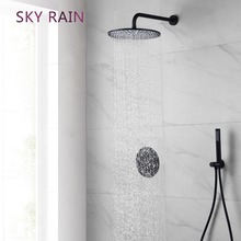 SKY RAIN-cabezal de ducha de latón negro mate con válvula termostática, conjunto de ducha redondo 2024 - compra barato