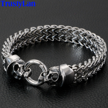 Gothic Double Skull Head Men Bracelet Male Chain Link Stainless Steel Mens Bangle Bracelets Friendship Jewelry Gifts For Husband 2024 - buy cheap