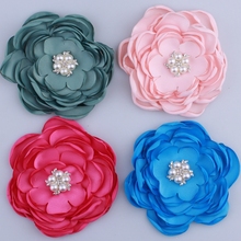 120PCS 9.2CM New Satin Fabric Burned Flowers With Rhinestone Pearl For Hair Accessories Chiffon Flower For Headbands Clothes 2024 - buy cheap