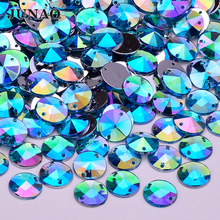 JUNAO-Aplique de diamantes de imitación de Cristal AB para costura, gemas acrílicas redondas de 10mm, piedras con reverso plano, para costura 2024 - compra barato