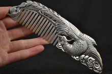 Old Chinese Decorated Handwork tibet Silver Carving Phoenix Noble Comb NR 2024 - buy cheap