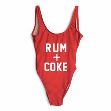 Rum+Coke Letter Print One Piece Swimsuit Sexy Thong Swimwear Women Bikinis 2016 High Waist Bodysuit Swimwear Monokini 2024 - buy cheap