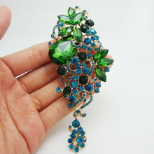 TTjewelry Rhinestone Fashion Jewelry Elegant Long Flower Green Crystal Rhinestone Brooch Pin Pendant 2024 - buy cheap