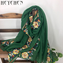 Японская вышитая Женская бандана, зимний хлопковый полиэстер, длинный шарф, мусульманский женский хиджаб HY08 2024 - купить недорого