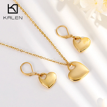 Kalen-Conjuntos de collares y pendientes con colgante de corazón romántico para mujer, joyas de acero inoxidable de Color dorado, regalos de compromiso para mujer 2024 - compra barato