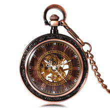 Relógio de bolso masculino e feminino, relógio mecânico de esqueleto de cobre de steampunk para homens e mulheres com corrente de 30 cm 2024 - compre barato
