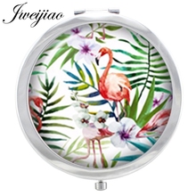 JWEIJIAO Flamingo Pink Red Tall blond Glass Cabochon Makeup Mirror Floding Round compact Hand pocket Magnif Mirror espejo 2024 - buy cheap