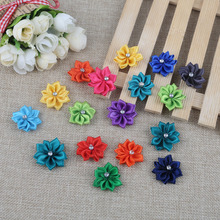 Random Mix Color 25pcs Mini Fabric Satin Flowers with Rhinestone Flower Sewing Accessories For Crafts/Clothes/Wedding Decoration 2024 - buy cheap