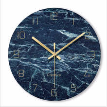 Minimalist wall clock quartz watch blue Marble texture Glass Wall Clocks Home Decoration Living Room Silent 12 inch 2024 - buy cheap