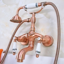 Antique Red Copper Clawfoot Bathtub Faucet Set with Handheld Shower Dual Ceramic Handles Mixer Taps Wall Mounted tna312 2024 - buy cheap